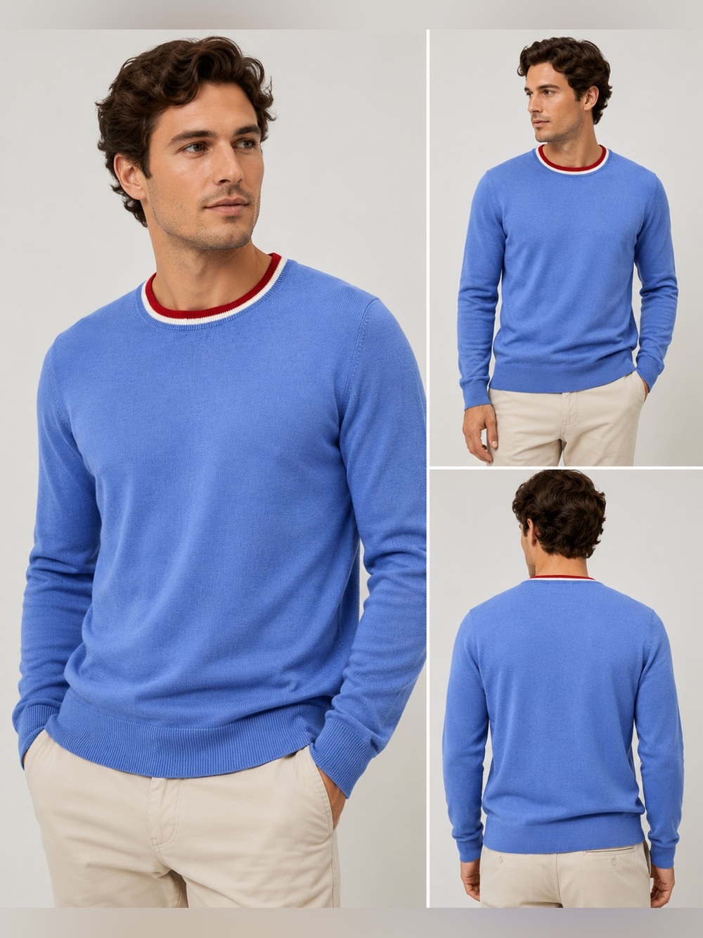 Redvanly Robinson Crew MatchlessMerino Sweater Marina Blue 100% Merino Wool